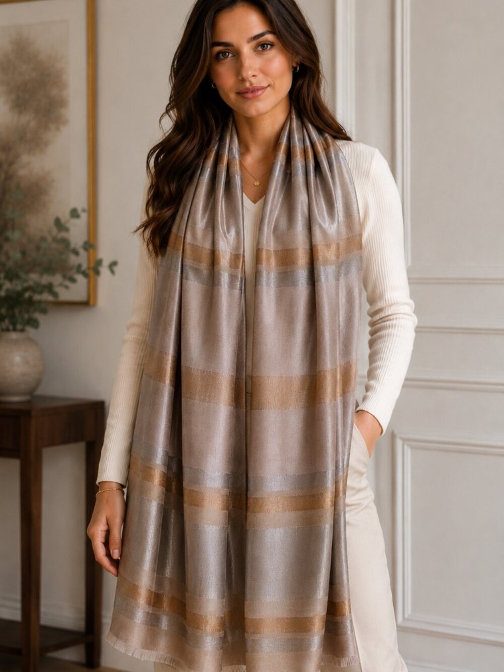 Loro Piana cashmere silk metallic shawl